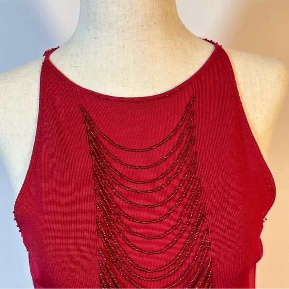 Venini Red Beaded Draped Tie Back Sz M - Picture 6 of 12